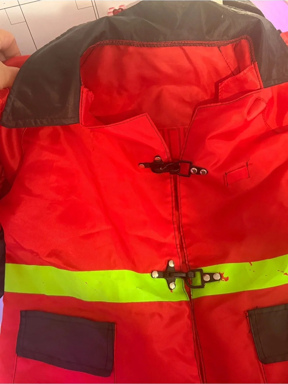 Spirit Red Kids Firefighter Coat with Neon Stripe and Hood